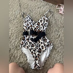 Leopard Print One-Piece Swimsuit with Black Belt